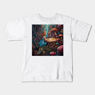 Alice in Wonderland. "Tea Party with the Mad Hatter and the Cheshire Cat" Kids T-Shirt